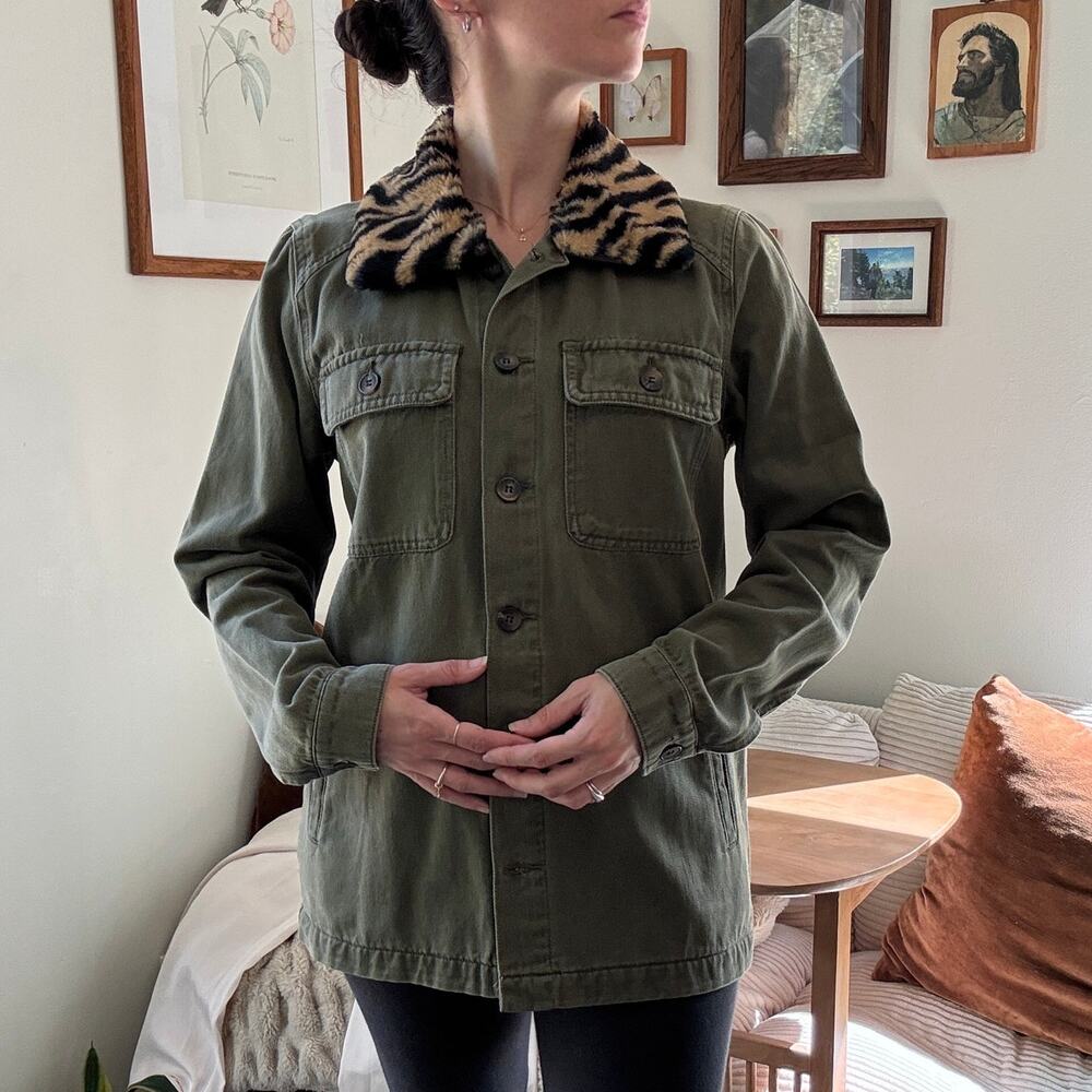 Anthropologie Dear John Cazimir Utility Jacket Olive Removable Collar Size XS